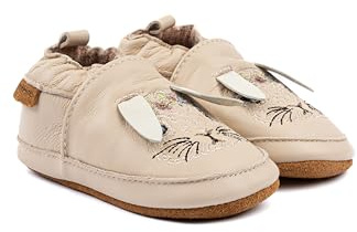 Mikk-line Scarpine per gattonare per bambini – Morbide scarpine primi passi in pelle con suola in camoscio antiscivolo – Pantofole stampate con motivo animali e fodera in lino per bambini e bambine