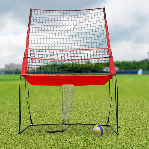 Tragbares Volleyball-Übungsnetz und Barricade Rücklaufnetz, 3 in 1 Ballsport-Barriernetz Höhenverstellbares Trainingsnetz für Volleyball, Baseball, Softball, Lacrosse, Fußball und Hockey (Rot)