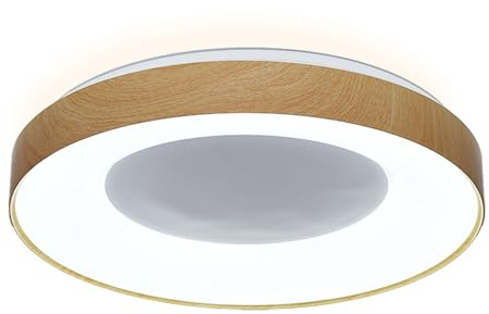 Alpinaluz Plafoniera LED da soffitto 40 W Ø50 cm - Design rotondo minimalista con effetto legno e anello interno bianco - Luce CCT 3000 K-4000 K-6000 K - Stile moderno per soggiorno, camera da letto o