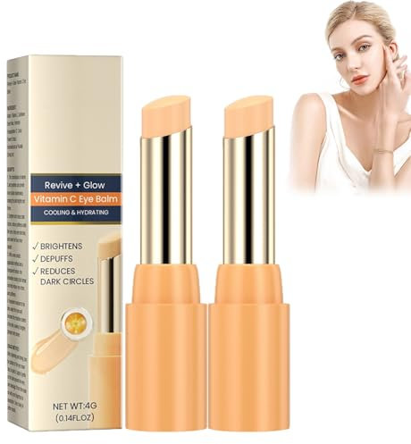 2 Stück Vitamin C Augenpflege-Stift Mit Aufhellendem Effekt, Vitamin C Augencreme, Reduziert Augenringe & Schwellungen Sofort, Tragbarer Augenbalsam Mit 24h Feuchtigkeit, für alle Hauttypen