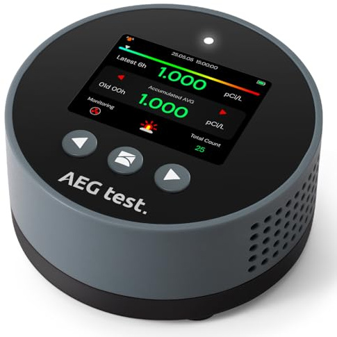 AEGTEST HOUND-1085 Radon Detector for Home, Basement & Nursery, Long-Term Continuous Radon Monitor for Family Lung Health, Rechargeable with 45-Day Battery Life, Audible/Visual Alarms, pCi/L or Bq/m³