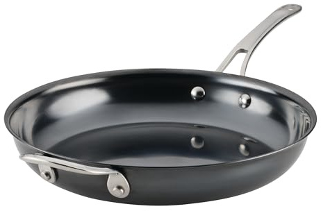 Anolon Everlast N2 Carbon Steel Frying Pan/Skillet with Helper Handle Compatible with All Cooktops, Metal Utensil Safe, 12 Inch - Black