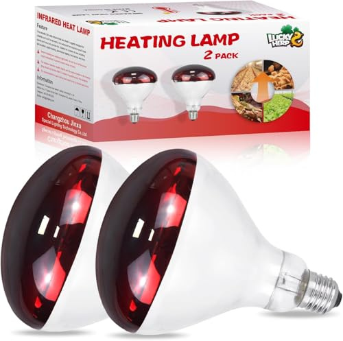 LUCKY HERP Lot de 2 lampes chauffantes pour terrarium, 250 W, lampe chauffante à lumière rouge pour poules, R125, E27, lampe chauffante infrarouge pour poussins, animaux de compagnie, niche, volaille