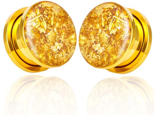 Vankula Dilatatori Lobo Single Flared tunnel dilatatore orecchie Brillantini in Acciaio inossidabile lobi piercing espansori Gioielli Uomo Donna 6mm(2G) Oro