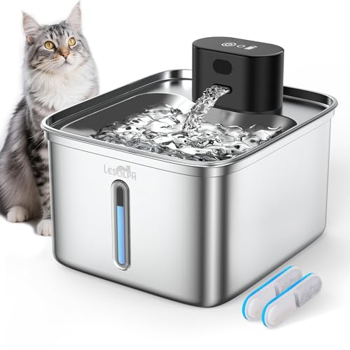 Fuente para Gatos sin Cable, 3.5L Bebedero Gatos con Sensor de Movimiento, Fuente para Acero Inoxidable con Bateria 5000mAh Recargable, con Tecnología Exclusiva sin Bomba, 2 Filtros