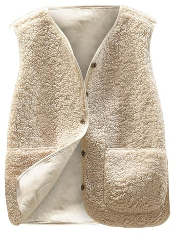 Gilet Sans Manches Femme Polaire Manteaux Sans Manches Fourrure Blouson Laine Couleur Unie Veste Bouton Matelassée Manteaux avec Poches Gilet Chaud Femme Loisirs Col V Polaire Agneau Épais Coup