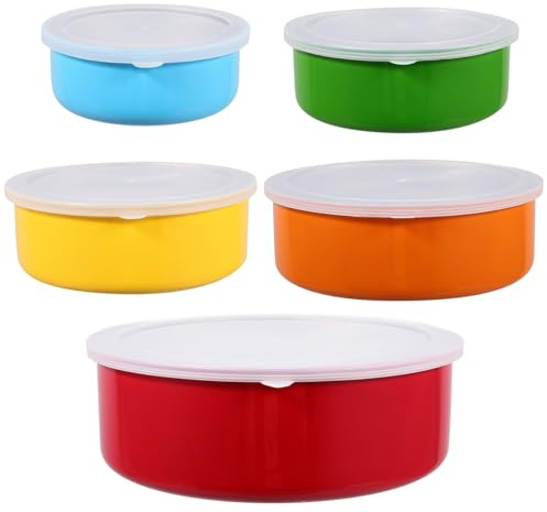 FONDOTIN 5 piezas Recipientes de Acero Inoxidable con Tapa Cajas Herméticas para Almacenamiento de Alimentos Cocina Contenedores Coloridos y Apilables para Snacks y Comidas Varios para Uso