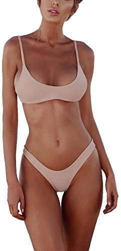 Vancavoo Tvådelad baddräkt för kvinnor push-up sexig bikini set brasiliansk stringtrosa hög midja triangel strand badkläder, Rosenröd, L