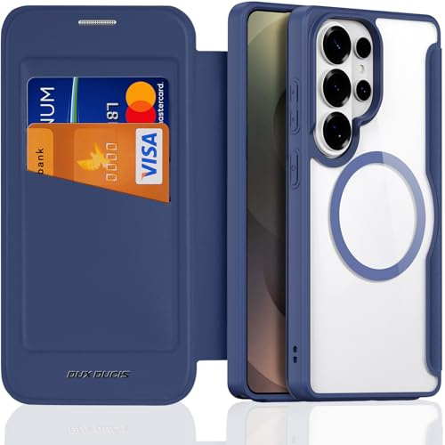 DUX DUCIS Fodral för Samsung Galaxy S26 Ultra kompatibel med MagSafe, anti-repor, läderflip-skal, vikbart fodral [RFID-blockerare] [kortfack] stötsäkert mobilskal för S26 Ultra (blå)