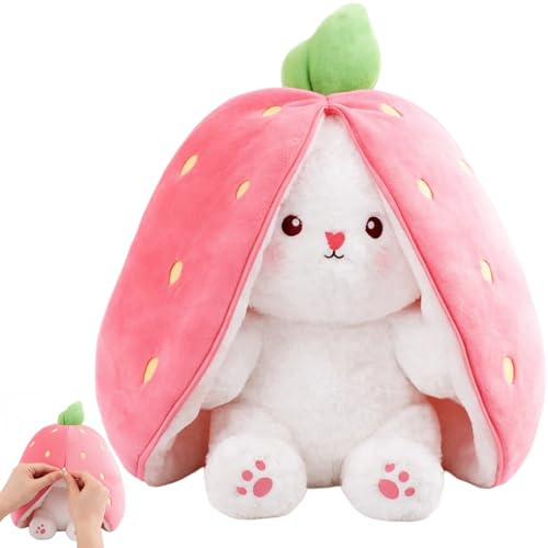 Gubilacrum Bunny Plush, 25cm Strawberry Bunny Plush Toy, Cute Plushies for Hide-and-Seek Play, Decorative Companion for Home and Car, Easter Bunny Gift for People, Suitable for Most People
