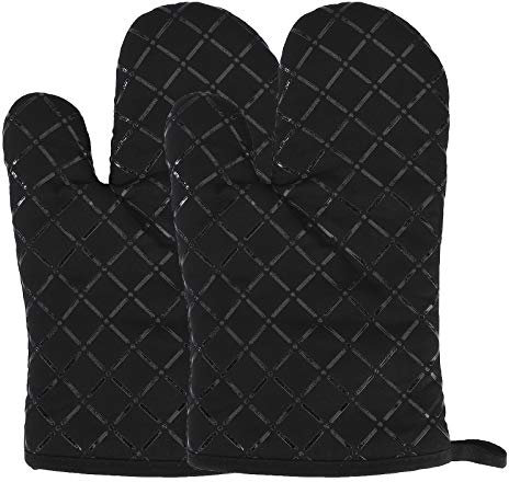 Guanti da Forno in Silicone Guanti da Cucina Antiscivolo Guanti Resistenti al Calore per Cucinare, Cuocere, Grigliare, Barbecue 1 Coppia (Nero)