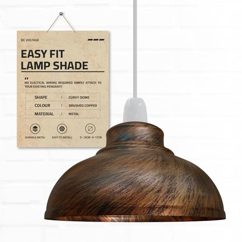 Industrial Ceiling Pendant Light Shades - Retro Style Curvy Dome Shaped lamp Shades Metal Easy fit Ceiling Pendant Light Shades for Light fixtures (Brushed Copper)