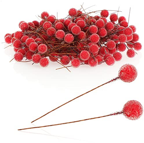 com-four® 240x Streudeko, dekorative Zweige mit Beeren, Dekozweige zum Streuen als Bastelbedarf, verschönert Geschenke und Potpourris (240 Stück - geeiste Beeren)