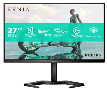 Philips Gaming 27M1N3200ZA - 27 inch FHD Monitor, 165Hz, IPS 1ms, Low input lag, Height Adjust, Speakers (1920 x 1080 @165Hz, 250 cd/m², HDMI 2.0 / DP 1.2)