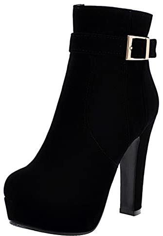 Diuniarza Stivaletti da Donna con Tacco Alto, Stivaletto Tacco a Blocco Zip Punta Rotonda Polacchine Eleganti con Plateau, 13335Fee Nero Numero 39 EU