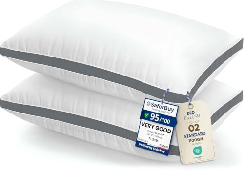 Utopia Bedding Pillows 2 Pack, Standard Bed Pillows, Brushed Fabric, Grey | 50x75cm Standard Bed Pillows Soft Brushed Fabric Plush Hollow Fiber Filling Breathable Construction Comfortable Sleep Support