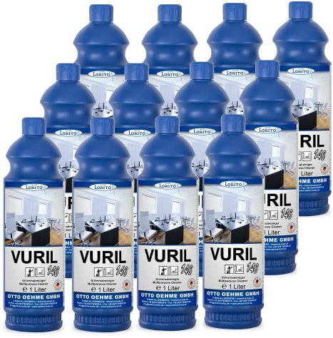 Lorito Vuril Universalreiniger, 12x 1 Liter Konzentrat, Allzweckreiniger für Fliesen, Kunststoff, Kacheln, Edelstahl, Holz, Parkett, Laminat, angenehmer Duft