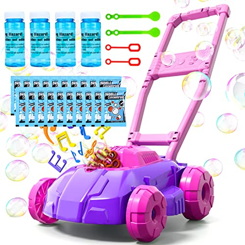 Tondeuse à gazon à bulles pour tout-petits, machine automatique à bulles pour enfants, rose et violet, jouets de jardinage en plein air, cadeaux d'anniversaire, jouets d'été pour filles et garçons
