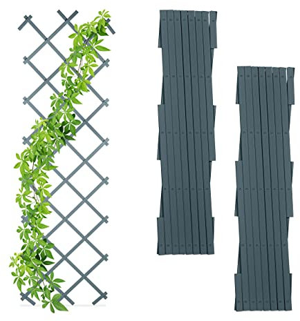 Relaxdays Rankgitter ausziehbar, 3er Set, Rankhilfe Kletterpflanzen, 180cm, Garten, Balkon, Terrasse, Kunststoff, grau