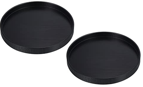 PATIKIL Bois Servir Plateau 8pouce, 2 Paquet Rond Décoratif Plateau pour Maison Décoration Cuisine Table Bougie Porte, Noir