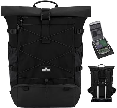 Johnny Urban Reiserucksack Damen & Herren Schwarz - Allen Travel L - 37L Rolltop Rucksack Groß Handgepäck - Idealer Backpack für Reisen Ausflüge Trips - Wasserabweisend