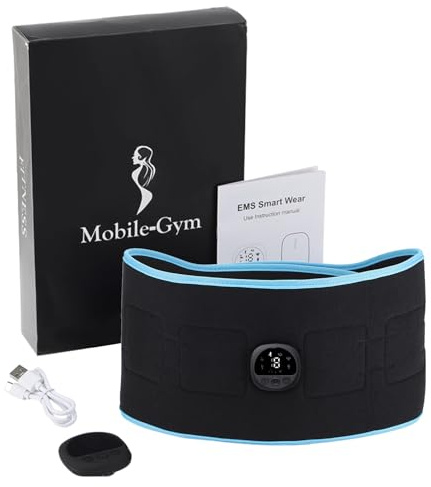 Muskelstimulator med Ab-bälte | 8 lägen 19 nivåer magmuskelstimulator med silikonledande lapp och timer, flexibel muskeltoner, bärbart magbälte
