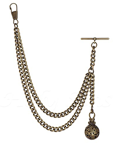 Handmade in the UK Bronze Colour Albert Pocket Watch Chain With Hollow Pendant (16)
