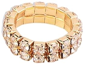 tuwiwol Exquisiter Stretch Kristallring für einen Hauch von Eleganz und elastisch, eignet sich für viele Menschen. Freundschaftsring mit eingelegtem Ring, golden, 2 Reihen