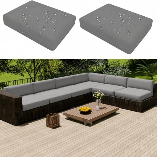 Hiseng Funda de Cojín de Asiento Sofá 2 Piezas Color Sólido Impermeables Fundas Cojines para Jardín Exterior con Cremallera, Protector Cojín Asientos para Silla de Jardin (50x55x10cm,Gris Claro)