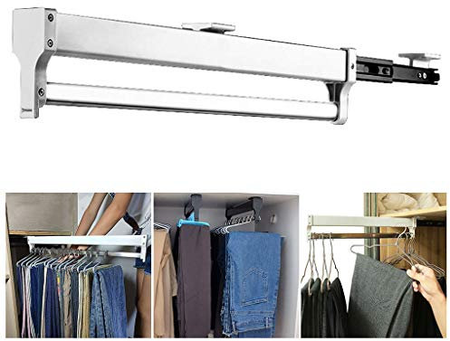 towel holder Adjustable Pull Out Clothes Hanger Rail Extendable Closet Rod Wardrobe Clothing Rail Organizer Rack 550mm Size