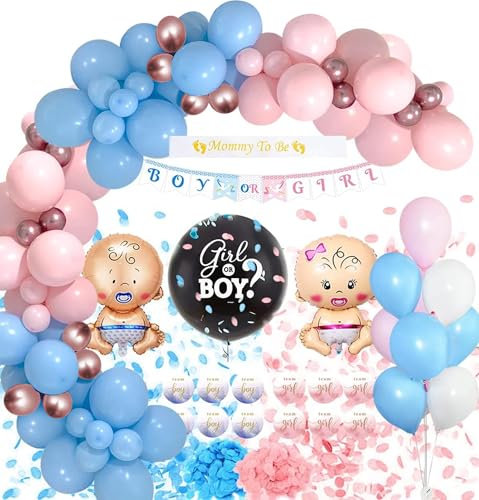 Gender Reveal Party Set decorativo per baby shower, baby shower, decorazione per ragazze o ragazzi, decorazione per ragazzi o ragazze, rosa e blu, con coriandoli, genere reveal (rosa e blu)