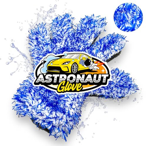 Rocket Gloss Astronaut Glove Autowaschhandschuh Mikrofaser 5-Finger-System, Blau Premium Auto Waschhandschuh - Extrem Saugstark - Schonende Reinigung - Car Wash Mitt
