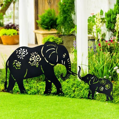Lot de 2 piquets de Éléphant Jardin décoratifs en métal pour Cour, Jardin, pelouse, décorations extérieures pour Les Amoureux des Éléphant.