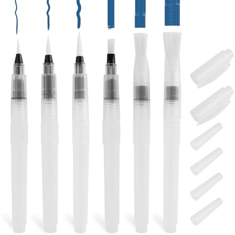 Annlpoy 6 Piezas Pincel Acuarela Pincel con deposito de Agua Pinceles lápices de Acuarela Pinceles Profesionales de Nylon, tamaño 15,5 cm, para Pintar de Viaje, Ligeros y duraderos