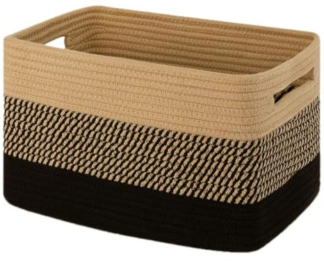 Cesta De Almacenamiento Tejida, Cestas Grandes De Cuerda De Algodón, Cesta Cuadrada for Juguetes, Libros, Zapatos, Cesta De Regalo Vacía Decorativa for La Decoración Del Baño Del Hogar(Hemp and black)