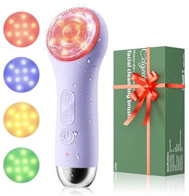 Face Scrubber Facial Cleansing Brush - Waterproof and Rechargeable Face Cleansing Brush with 4 LED Gentle Light, Cleansing, Exfoliating and Massaging, Electric Face Scrub Brush for Men & Women