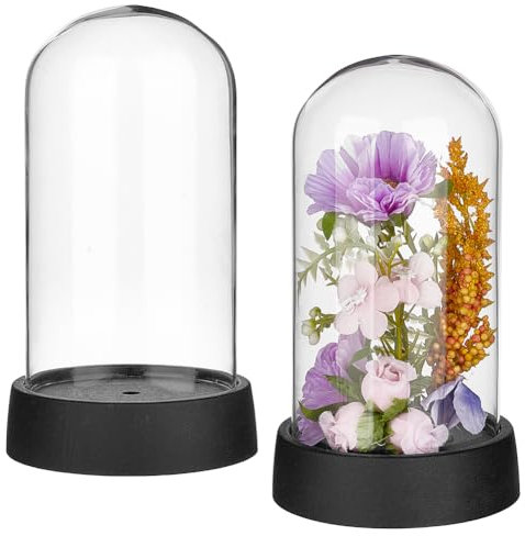 BENECREAT 2 copas de cúpula decorativas. Campana de cristal grande de 13,2 x 6,95 cm con cúpula y base de PET para almacenamiento de flores, muestras, decoraciones de manualidades