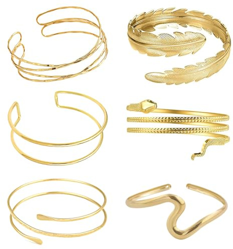 MLPKOI 6 Pezzi Bracciale Donna, Regolabile Aperto Bracciale Boho Bracciale Avvolgente per Braccio Braccialetto Superiore Bracciali da Donna per Le Donne