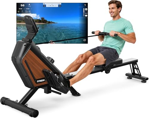 AeroMaze Rudergerät für Zuhause Magnetisches Rudergerät, 16 Stufen Widerstand, Leises Heimrudergerät für Cardio-Training, APP Connection,160 kg Belastbarkeit, Vertikal Verstaubar (Holzmaserung)
