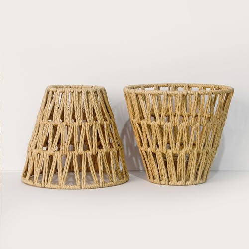 Paquete de 2 Unidades Pequeña Ratán Pantalla De Lámpara Boho para E26/E27 Lámparas de Mesa Colgantes Lámparas de Pie, 8x15x13CM