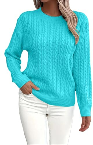 Generisch Jersey para mujer de invierno grueso y cálido jersey de punto grueso elegante monocolor manga larga jersey de invierno casual cuello redondo jersey de punto básico sólido jersey de punto
