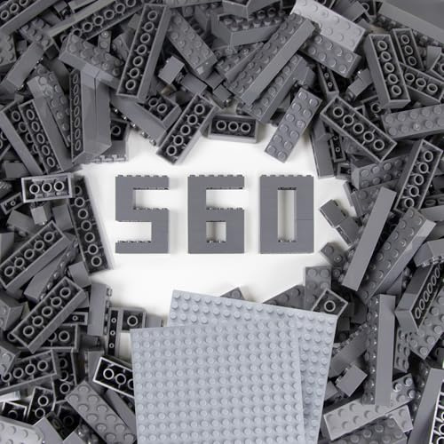 Cabeeskii 560 Classic Bausteine Set, Dunkelgrau Bulk Steine in 7 Maße, Klassische Bausteine Nachfüllpacks, kompatibel mit Allen führenden Marken, Bunt Basic Bricks, für Kinder & MOC-Liebhaber
