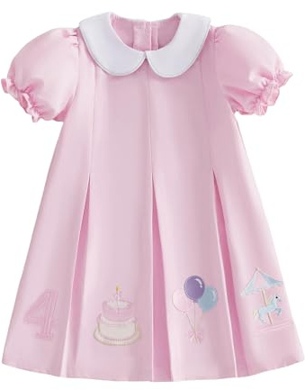 Geagodelia Toddler Baby Girl Birthday Princess Dress Numer Balloon Cake Embroidery Little Girls A-Line Skirt Short Sleeve Doll Collar Birthday Party Dresses 1st/2nd/3rd/4th/5th/6th