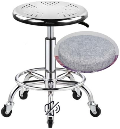 Tabouret roulant en acier inoxydable robuste avec roues,maximale 440 lb L | Tabouret de bar à roulettes réglable en hauteur, pivotant à 360°, avec repose-pieds, pour atelier, salon, laboratoire