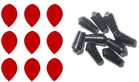 3 Sets of Ruthless R4X (Standard/Slim/Pear/Kite) Dart Flights Plus 3 Sets of Black Nylon Dart Flight Protectors (Red Pear)