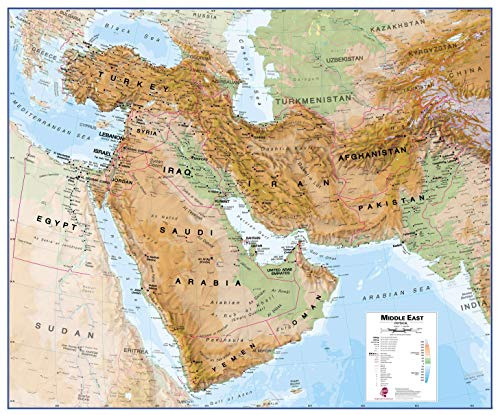 Maps International Large Physical Middle East Wall Map - Paper - 47 x 39