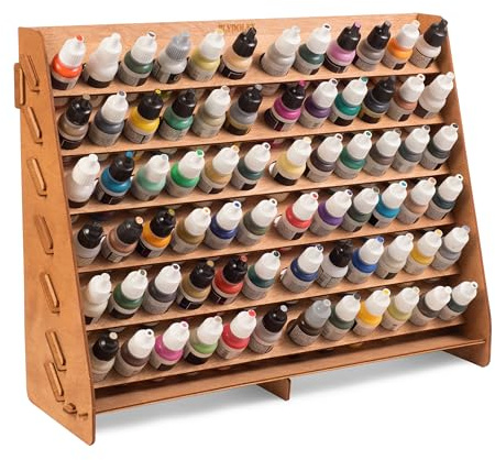 Plydolex Wooden Paint Organizer - 72 Slot Paint Bottle Rack from Plywood for Vallejo Painting Bottles - Compatible with D&D, Warhammer 40K and Other Figurines - Works for Wall and for Desk Use