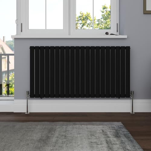 NRG 600x1180mm Horizontal Single Oval Panel Radiator Black Designer Bathroom Central Heating Rads for Living Room and Kitchen