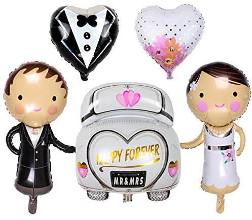 Kawailay 5 globos gigantes de papel de aluminio para novia, novio, despedida de soltera, decoración de matrimonio, globo en forma de corazón, globo de boda para boda, compromiso, fiesta, decoración