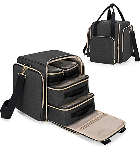 Luxja Travel Makeup Bag with 4 Inner Removable Cases, Large Cosmetic Bag with Multiple Storage Sections (Bag Only), Black